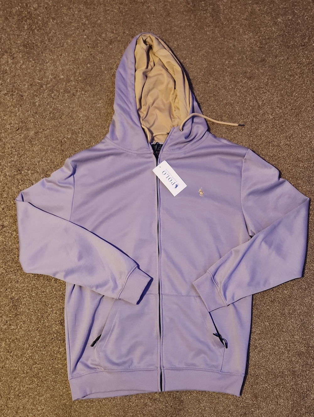 Ralph Lauren Lavender Full-Zip Hoodie with Beige Hood Lining